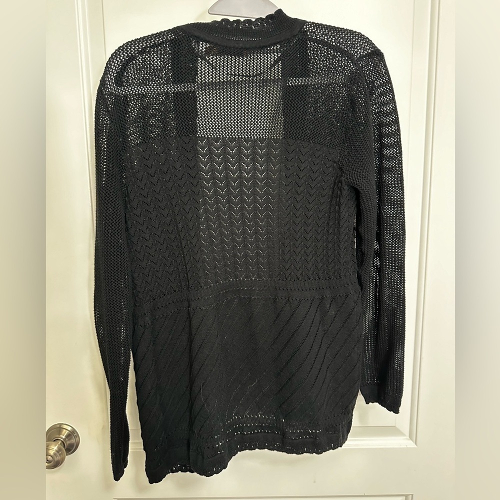 Belldini Black Open Front Crochet Cardigan Sweater Size Small